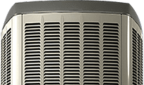 Front view of a Boonstra HVAC condenser unit with a metallic grille design, shown isolated on a transparent background.