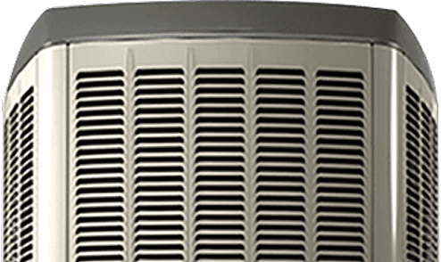 Front view of a Mersey HVAC condenser unit with a metallic grille design, shown isolated on a transparent background.