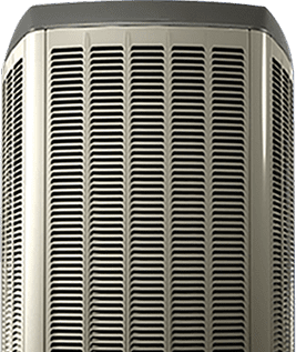 Front view of a Mr. Furnace HVAC condenser unit with a metallic grille design, shown isolated on a transparent background.