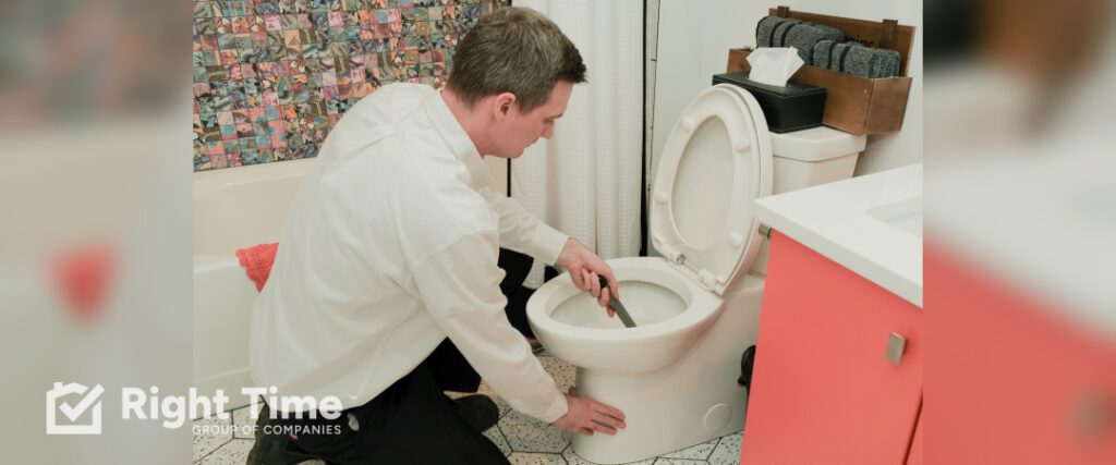 Emergency plumber responding to an overflowing toilet in a Barrie home.