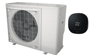 Front view of a Boonstra HVAC condenser unit with a metallic grille design, shown isolated on a transparent background.